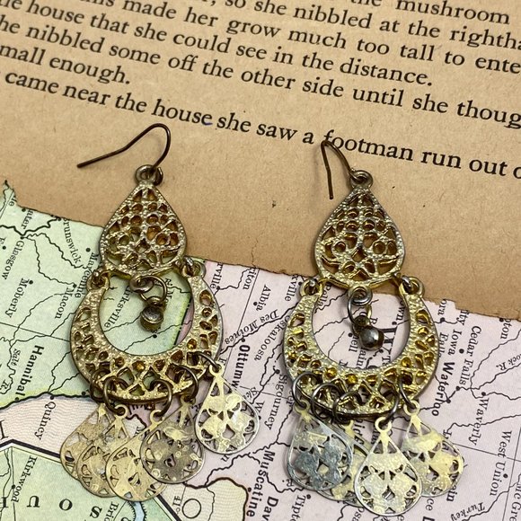 Two Pairs Gold Tone Boho Dangle Earrings - Picture 7 of 8